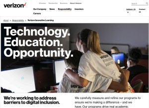 How verizoninnovativelearning.com looks like on a tablet such as an iPad.