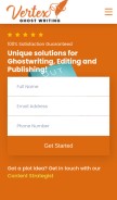 How vertexghostwriting.com looks like on a mobile device such as an iPhone.