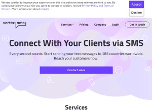 How vertexsms.com looks like on a tablet such as an iPad.
