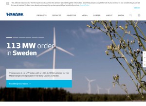 How vestas.com looks like on a tablet such as an iPad.