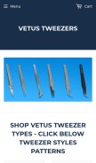 How vetustweezers.com looks like on a mobile device such as an iPhone.