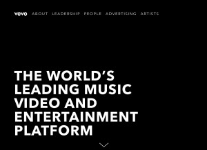 How vevo.com looks like on a tablet such as an iPad.