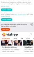 How viafree.dk looks like on a mobile device such as an iPhone.
