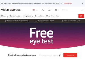 How visionexpress.com looks like on a tablet such as an iPad.