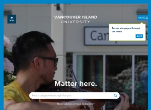 How viu.ca looks like on a tablet such as an iPad.