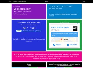 How vocabtest.com looks like on a tablet such as an iPad.