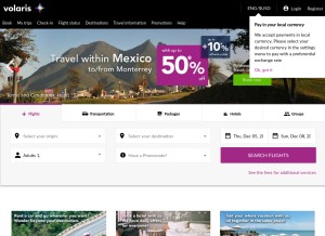 How volaris.com looks like on a tablet such as an iPad.