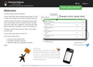 How volunteersignup.org looks like on a tablet such as an iPad.