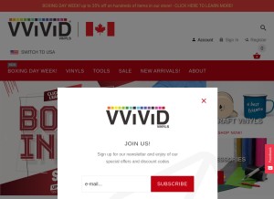 How vvividshop.ca looks like on a tablet such as an iPad.