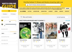 How watchonline.guide looks like on a tablet such as an iPad.