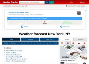 How weather-us.com looks like on a tablet such as an iPad.