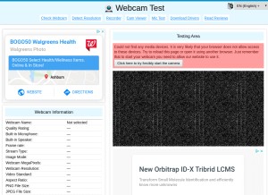 How webcamtests.com looks like on a tablet such as an iPad.