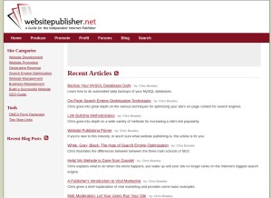How websitepublisher.net looks like on a tablet such as an iPad.