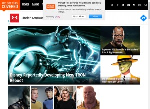 How wegotthiscovered.com looks like on a tablet such as an iPad.