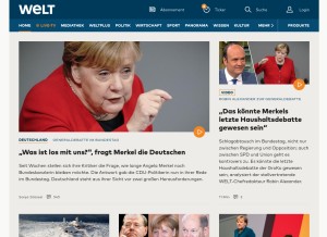 How welt.de looks like on a tablet such as an iPad.