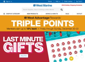 How westmarine.com looks like on a tablet such as an iPad.