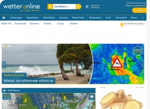 How wetteronline.de looks like on a tablet such as an iPad.