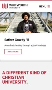 How whitworth.edu looks like on a mobile device such as an iPhone.