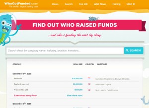 How whogotfunded.com looks like on a tablet such as an iPad.