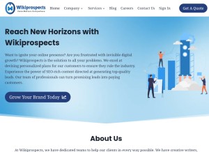 How wikiprospects.com looks like on a tablet such as an iPad.