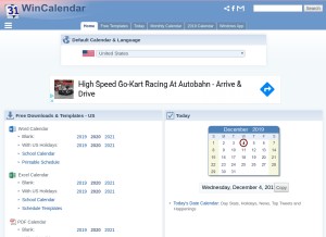 How wincalendar.com looks like on a tablet such as an iPad.
