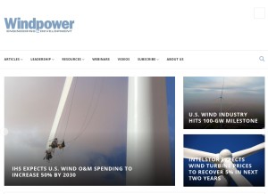 How windpowerengineering.com looks like on a tablet such as an iPad.
