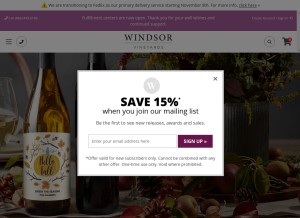 How windsorvineyards.com looks like on a tablet such as an iPad.
