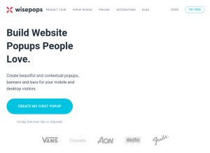 How wisepops.com looks like on a tablet such as an iPad.
