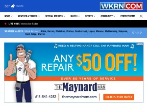 How wkrn.com looks like on a tablet such as an iPad.