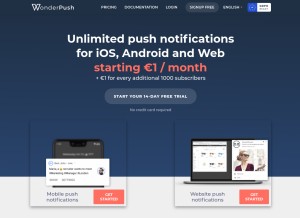 How wonderpush.com looks like on a tablet such as an iPad.