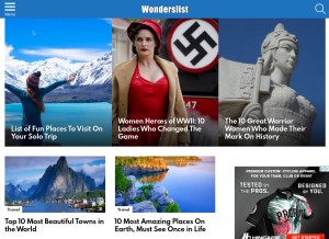 How wonderslist.com looks like on a tablet such as an iPad.