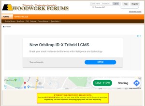 How woodworkforums.com looks like on a tablet such as an iPad.