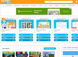 How wordgames.com looks like on a tablet such as an iPad.
