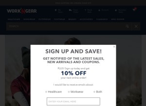 How workngear.com looks like on a tablet such as an iPad.