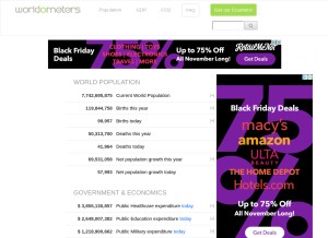 How worldometers.info looks like on a tablet such as an iPad.