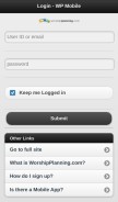 How worshipplanning.com looks like on a mobile device such as an iPhone.