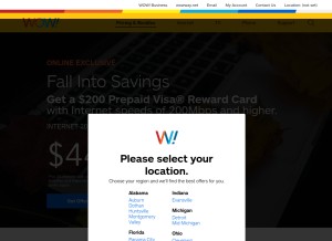 How wowway.com looks like on a tablet such as an iPad.