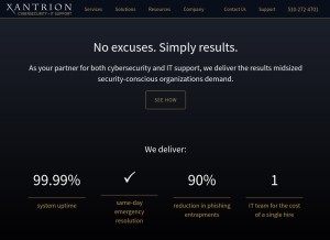 How xantrion.com looks like on a tablet such as an iPad.