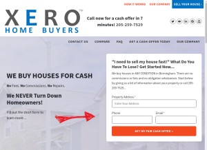 How xerohomebuyers.com looks like on a tablet such as an iPad.