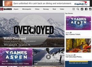 How xgames.com looks like on a tablet such as an iPad.