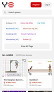 How y8.com looks like on a mobile device such as an iPhone.