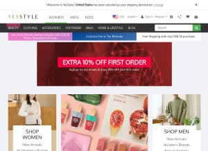 How yesstyle.com looks like on a tablet such as an iPad.
