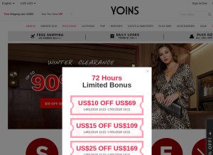 How yoins.com looks like on a tablet such as an iPad.