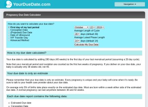 How yourduedate.com looks like on a tablet such as an iPad.
