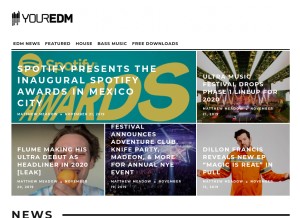 How youredm.com looks like on a tablet such as an iPad.