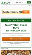 How zacks.com looks like on a mobile device such as an iPhone.