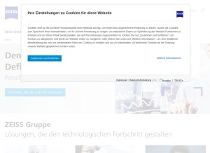 How zeiss.de looks like on a tablet such as an iPad.