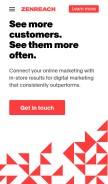 How zenreach.com looks like on a mobile device such as an iPhone.