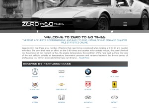 How zeroto60times.com looks like on a tablet such as an iPad.