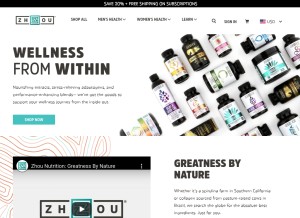 How zhounutrition.com looks like on a tablet such as an iPad.